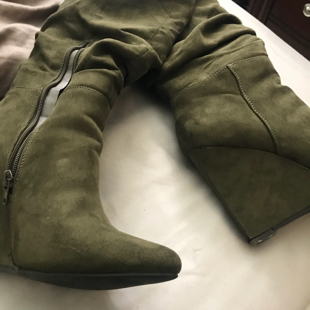Tall army green heeled boots